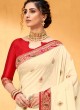 Simple And Sober Off-White And Red Banarasi silk Saree